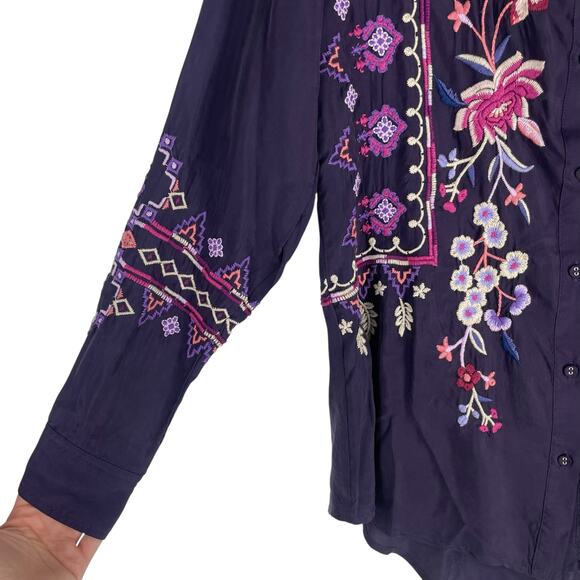 Johnny Was Curacao Floral Embroidered Oversized Tunic Shirt Size XS - Picture 7 of 13